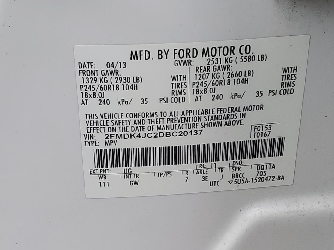 2FMDK4JC2DBC20137 2013 Ford Edge Sel