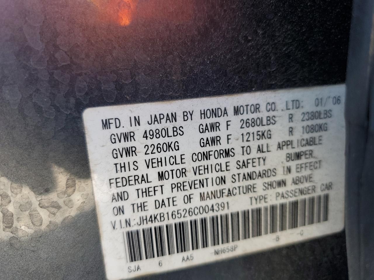 JH4KB16526C004391 2006 Acura Rl