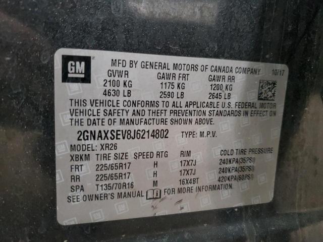 2018 Chevrolet Equinox Lt VIN: 2GNAXSEV8J6214802 Lot: 39549864