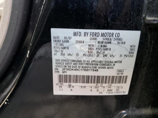 2007 Ford Edge Sel Plus VIN: 2FMDK49C17BB17848 Lot: 43874524