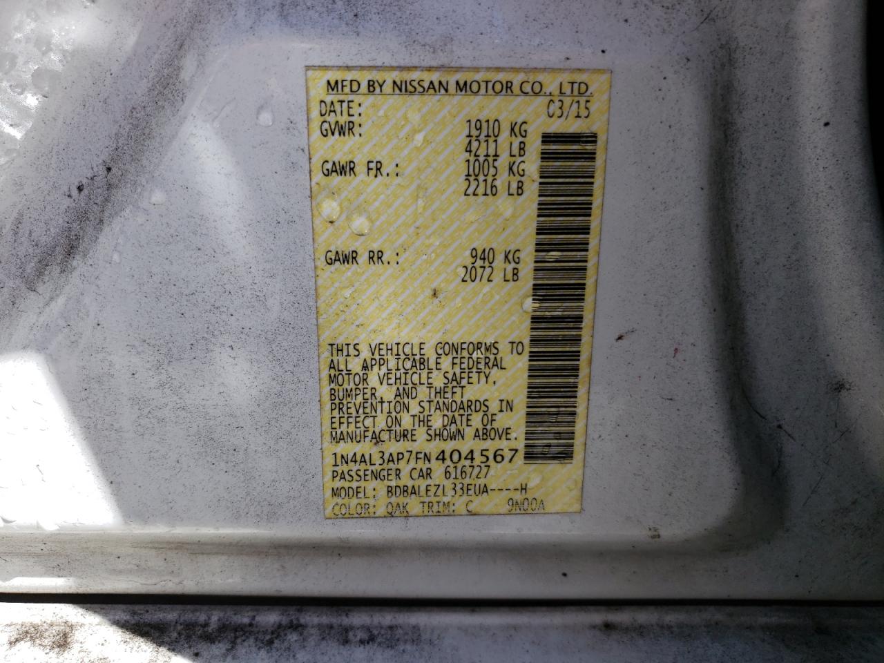 1N4AL3AP7FN404567 2015 Nissan Altima 2.5
