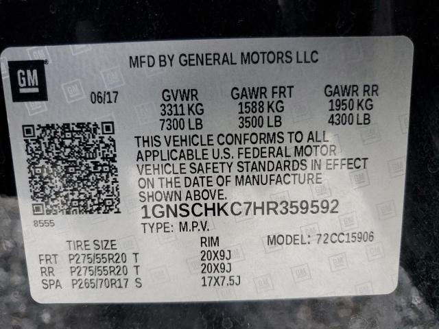 1GNSCHKC7HR359592 2017 Chevrolet Suburban C1500 Lt