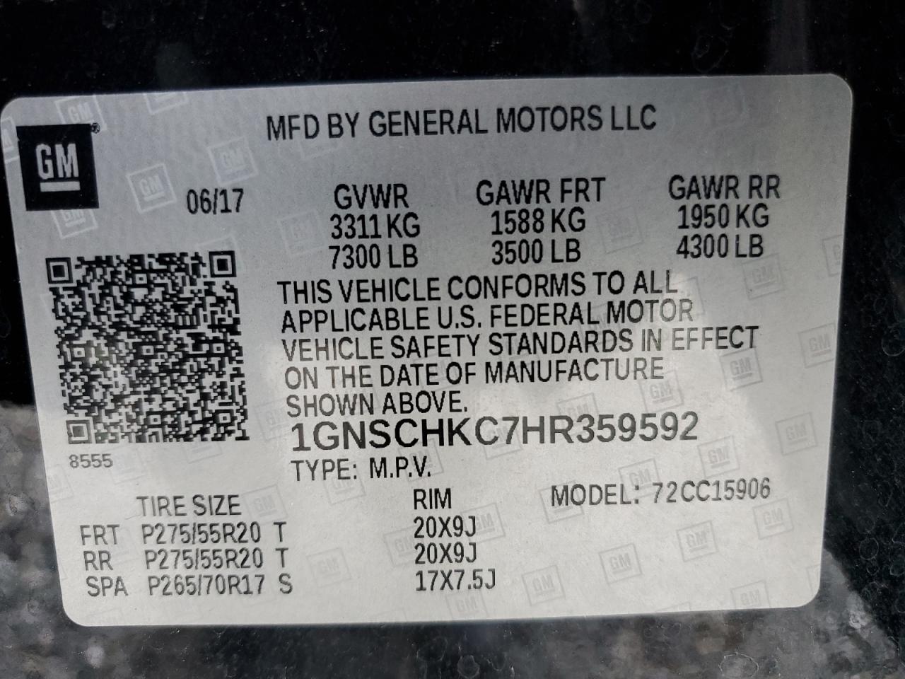 1GNSCHKC7HR359592 2017 Chevrolet Suburban C1500 Lt 1GNSCHKC7HR359592 2017 Chevrolet Suburban C1500 Lt