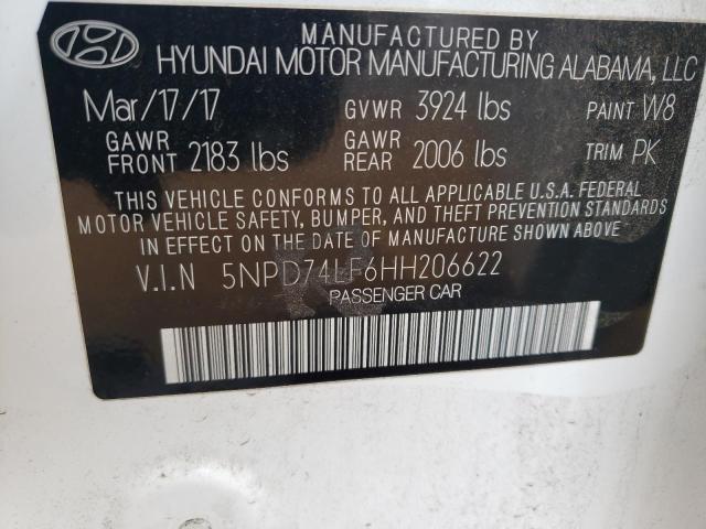2017 HYUNDAI ELANTRA SE 5NPD74LF6HH206622