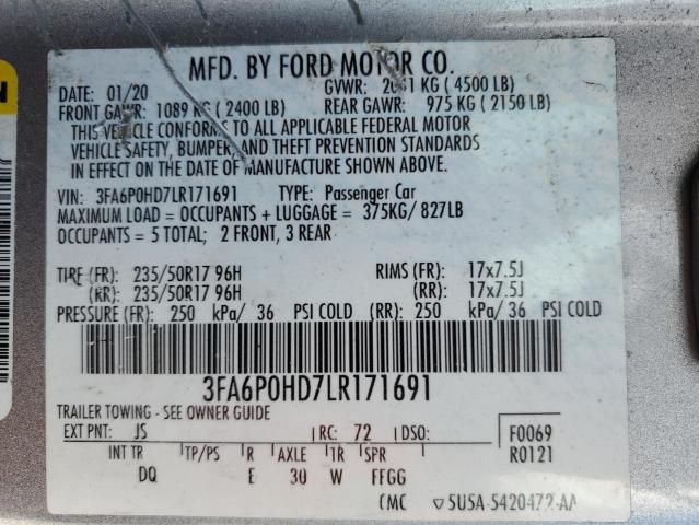 3FA6P0HD7LR171691 2020 FORD FUSION - Image 12