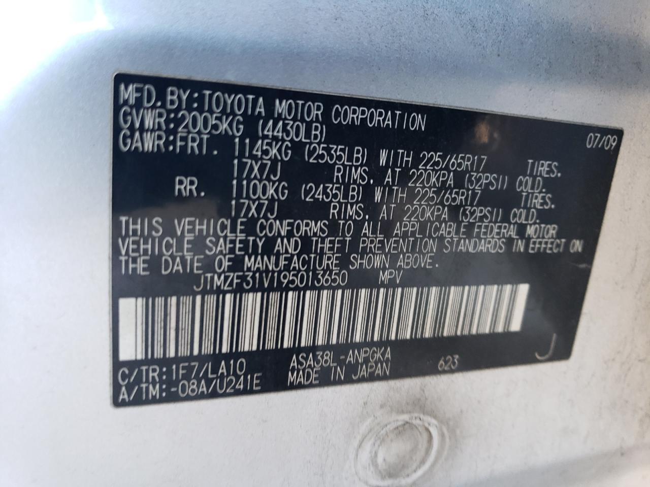 JTMZF31V195013650 2009 Toyota Rav4 Limited