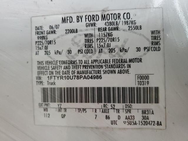 1FTYR10U78PA04986 | 2008 Ford ranger