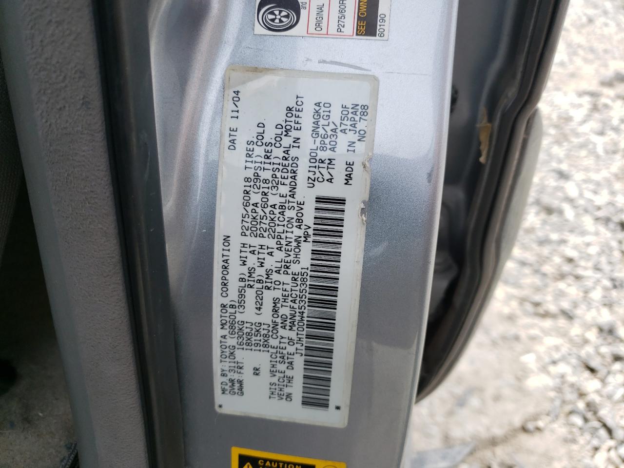 JTJHT00W453553851 2005 Lexus Lx 470