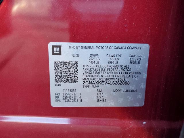 2020 CHEVROLET EQUINOX LT 2GNAXKEV4L6262008