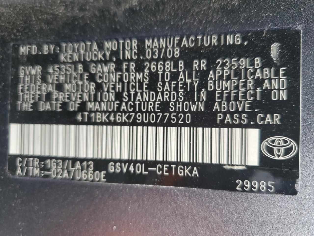 4T1BK46K79U077520 2009 Toyota Camry Se