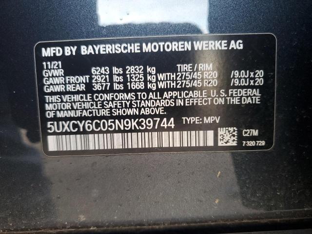 VIN 5UXCY6C05N9K39744 2022 BMW X6, Xdrive40I no.12