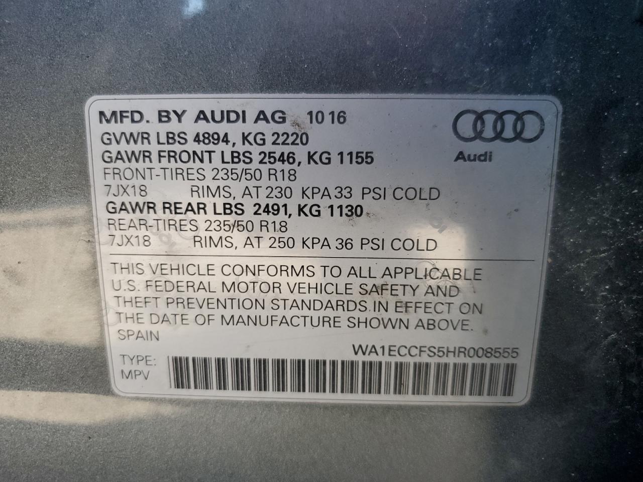 WA1ECCFS5HR008555 2017 Audi Q3 Premium