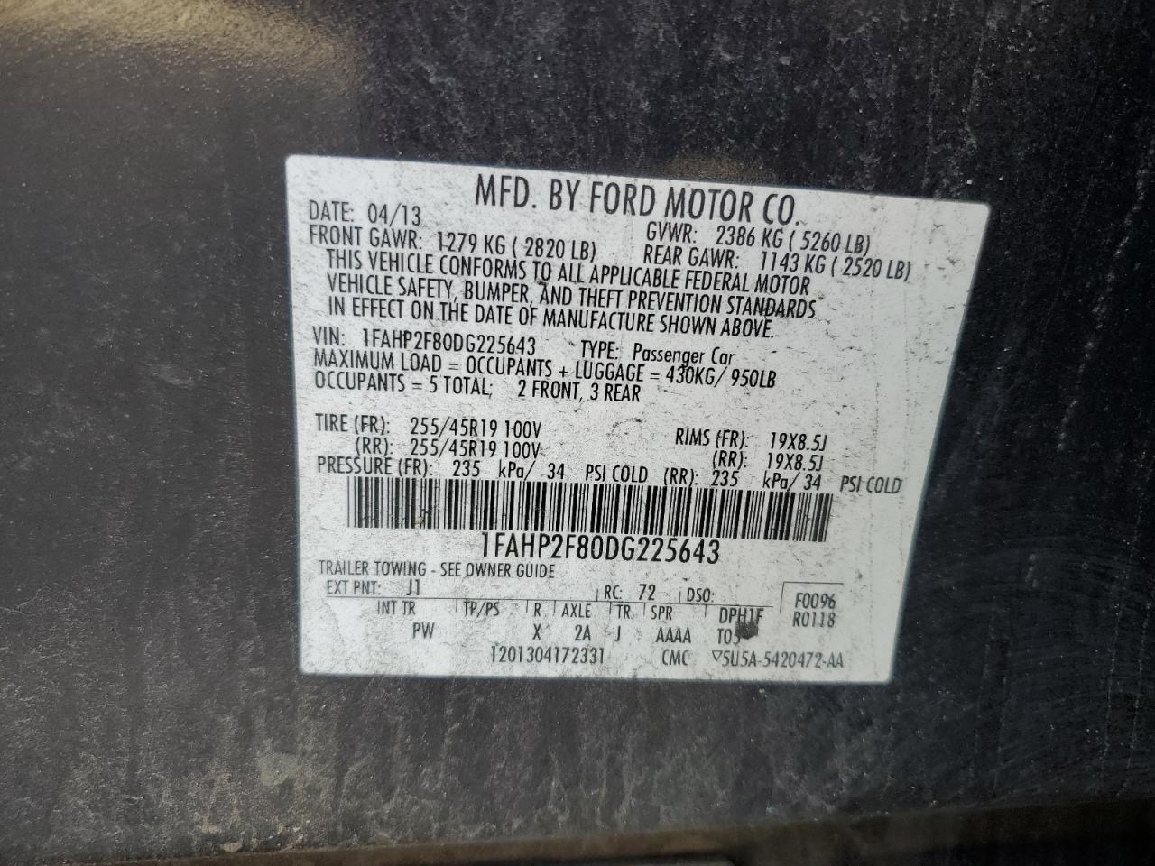 1FAHP2F80DG225643 2013 Ford Taurus Limited