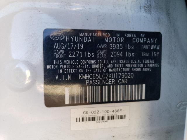 2019 HYUNDAI IONIQ BLUE - KMHC65LC2KU179020