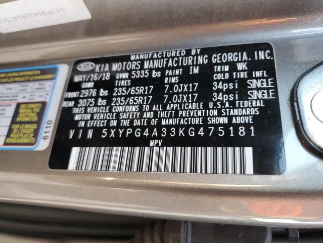 2019 KIA SORENTO L 5XYPG4A33KG475181