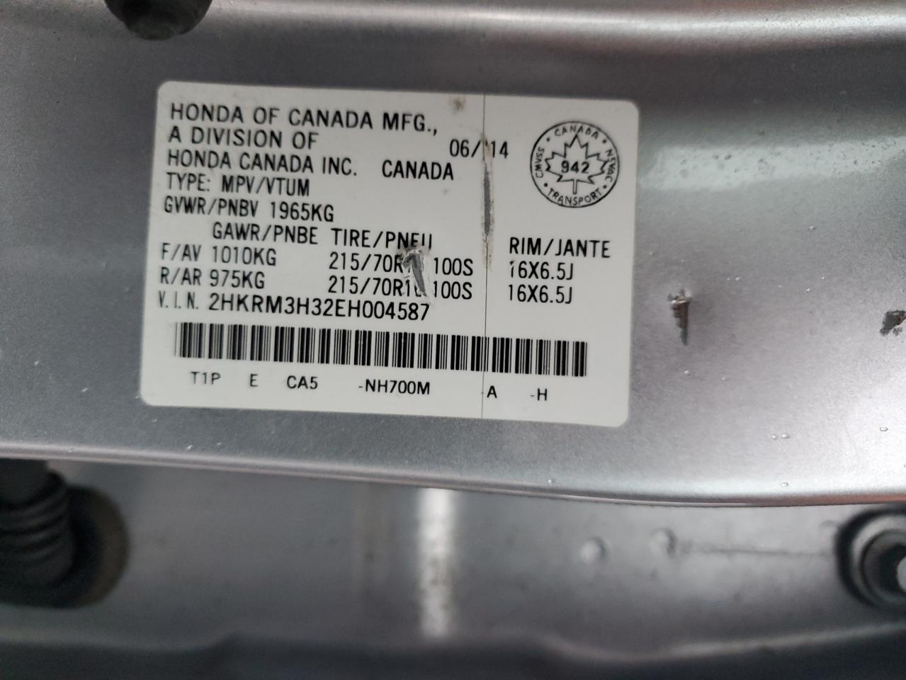 2HKRM3H32EH004587 2014 Honda Cr-V Lx