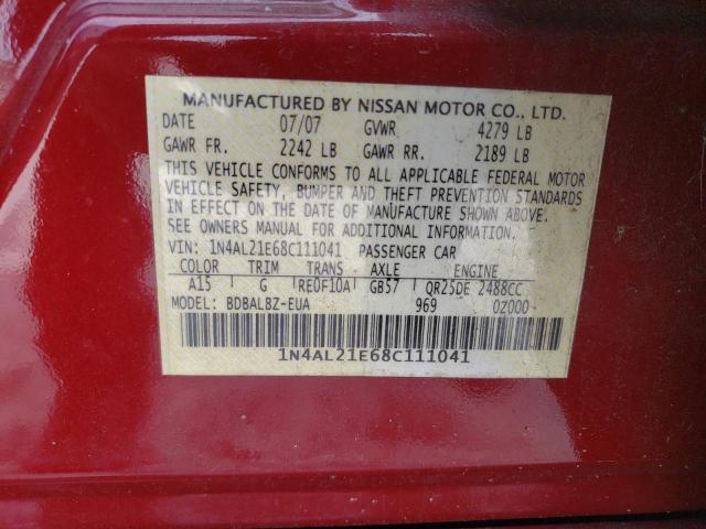 2008 Nissan Altima 2.5 VIN: 1N4AL21E68C111041 Lot: 43629224