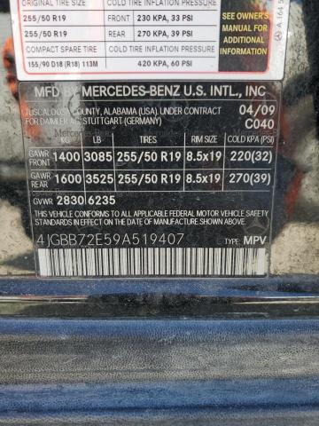 2009 Mercedes-Benz Ml 550 VIN: 4JGBB72E59A519407 Lot: 44353774