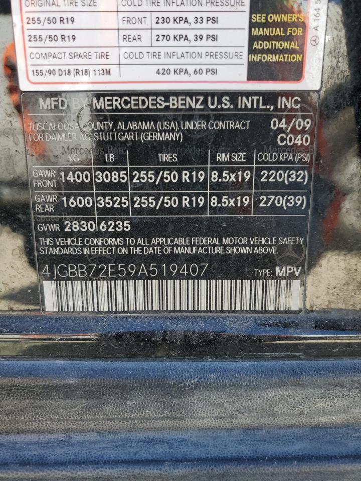 4JGBB72E59A519407 2009 Mercedes-Benz Ml 550