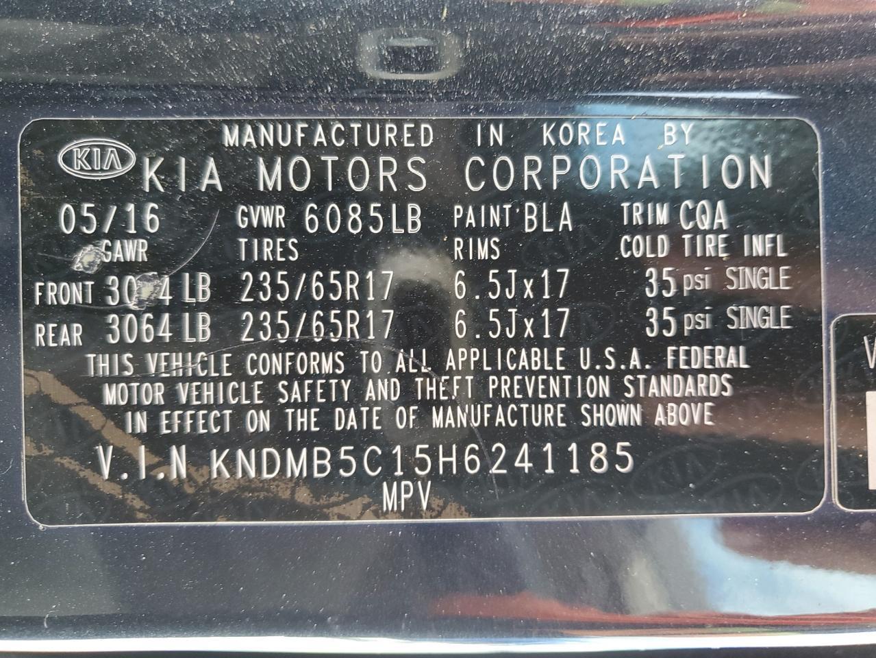 2017 Kia Sedona Lx vin: KNDMB5C15H6241185