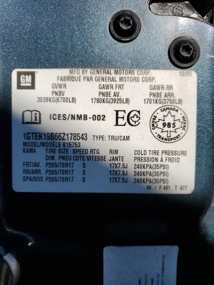 1GTEK19B66Z178543 2006 GMC New Sierra K1500