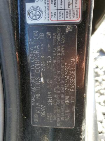 2007 Kia Spectra Ex VIN: KNAFE121475479637 Lot: 43440044