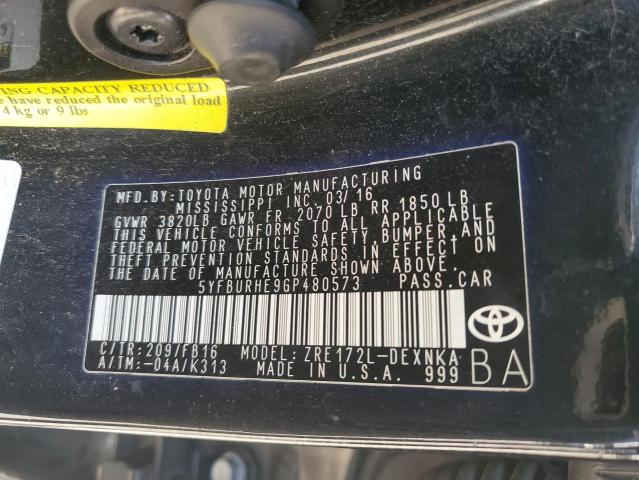 2016 TOYOTA COROLLA L 5YFBURHE9GP480573