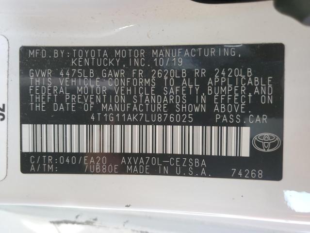 VIN 4T1G11AK7LU876025 2020 Toyota Camry, SE no.12