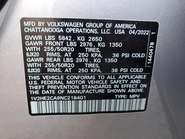 2022 VOLKSWAGEN ATLAS CROS 1V2HE2CA9NC218401