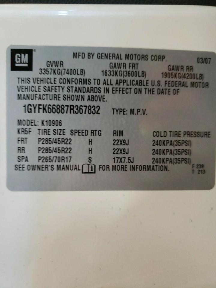 1GYFK66887R367832 2007 Cadillac Escalade Esv