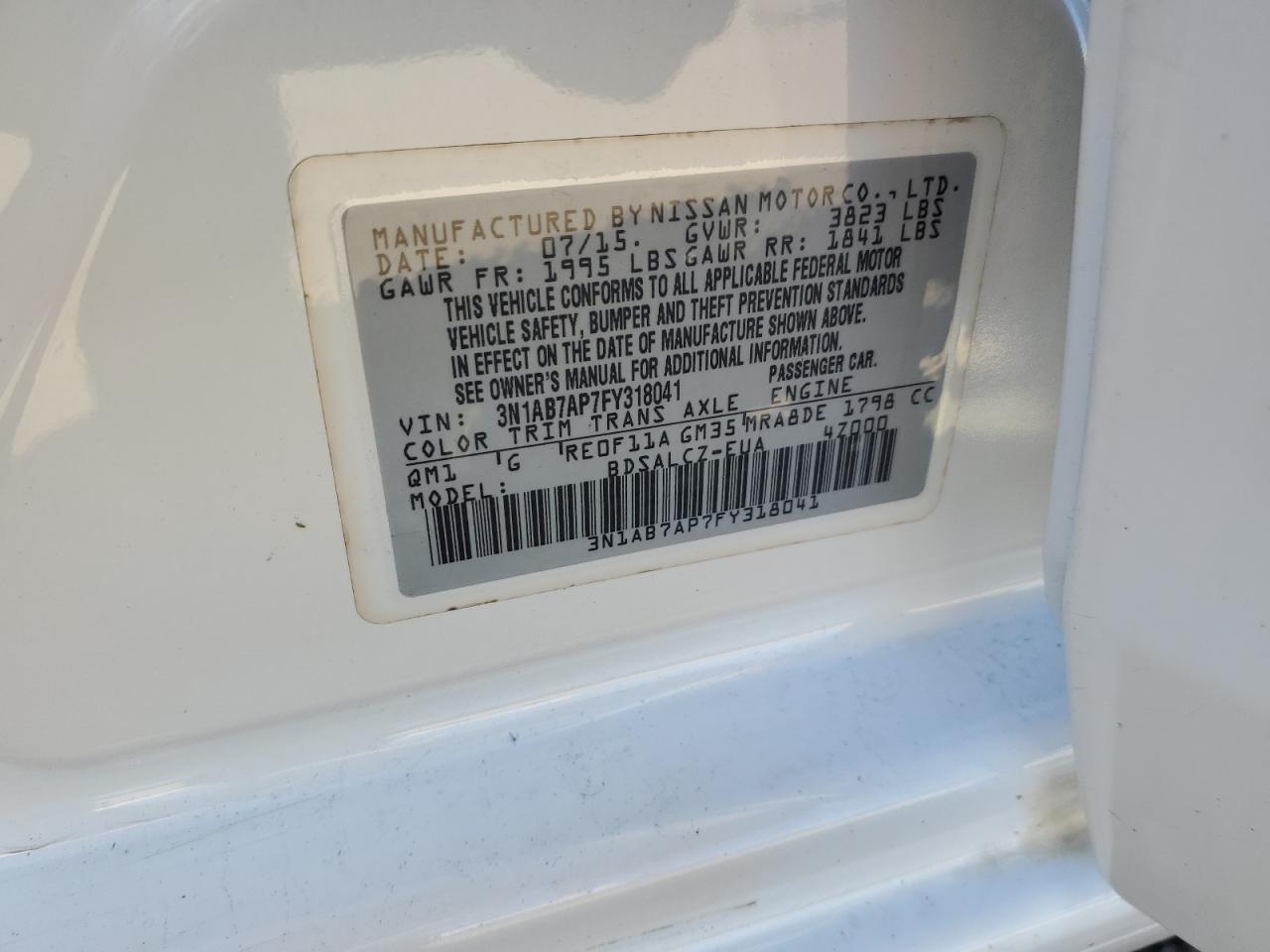 3N1AB7AP7FY318041 2015 Nissan Sentra S