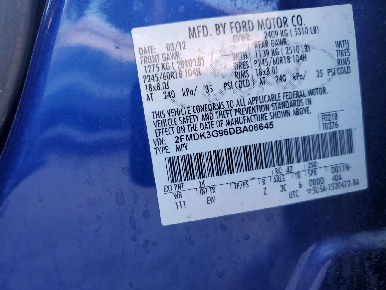 2FMDK3G96DBA06645 2013 Ford Edge Se