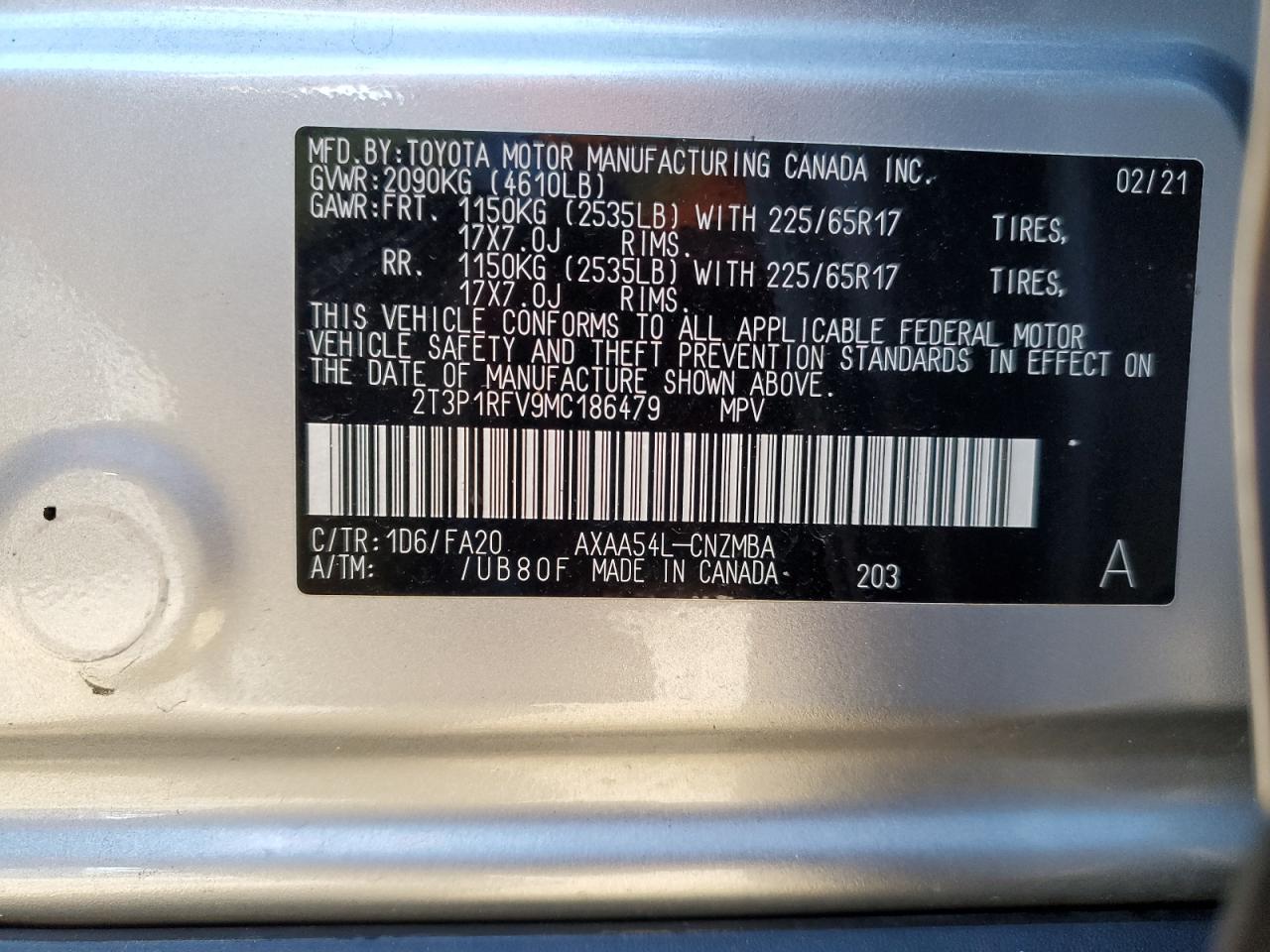 2T3RWRFV2LW082066 2020 Toyota Rav4 Xle Hybrid