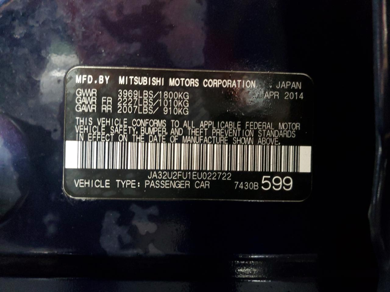 JA32U2FU1EU022722 2014 Mitsubishi Lancer Es/Es Sport