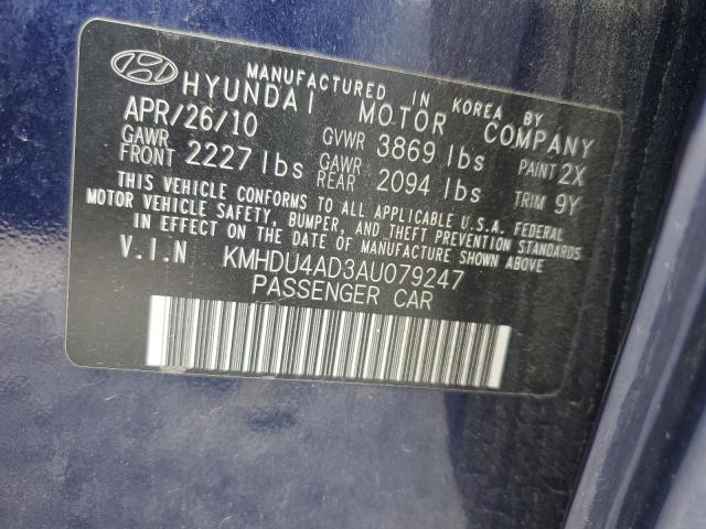 2010 Hyundai Elantra Blue VIN: KMHDU4AD3AU079247 Lot: 43508704