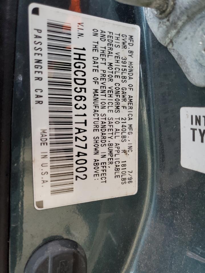 1HGCD5631TA274002 1996 Honda Accord Lx