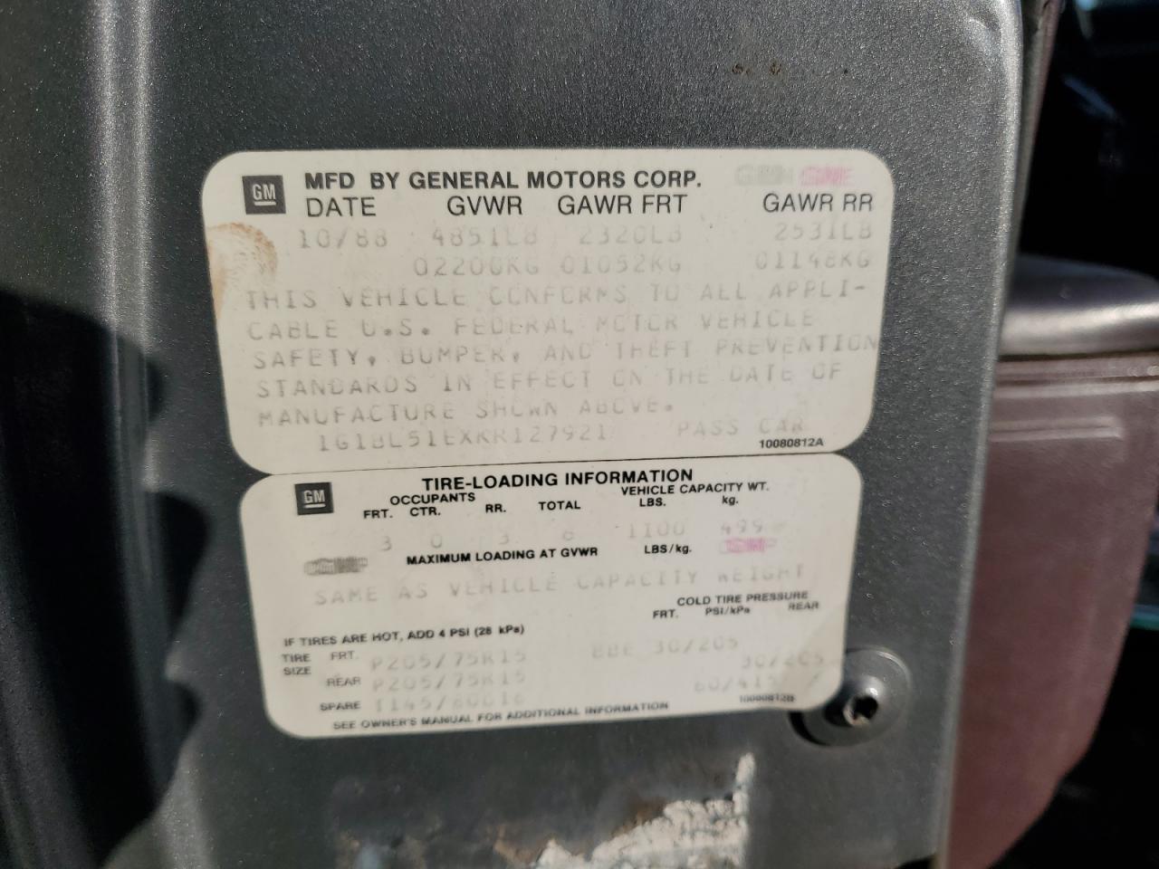 1g1bl51exkr127921 1G1BL51EXKR127921 1989 Chevrolet Caprice