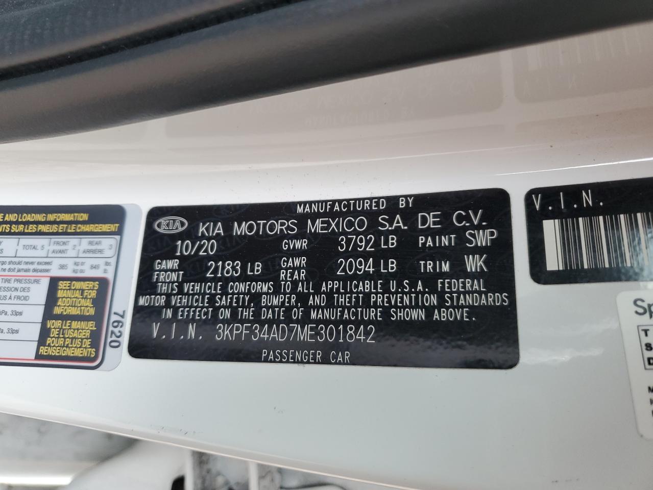 3KPF34AD7ME301842 2021 Kia Forte Gt Line