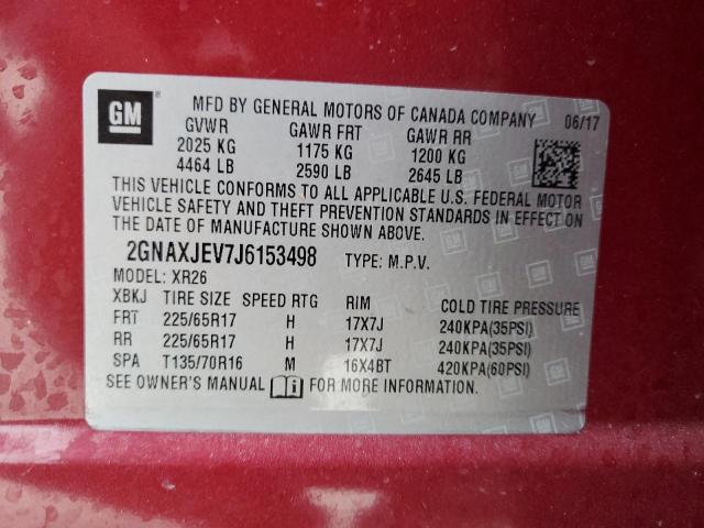 2018 Chevrolet Equinox Lt VIN: 2GNAXJEV7J6153498 Lot: 44415004