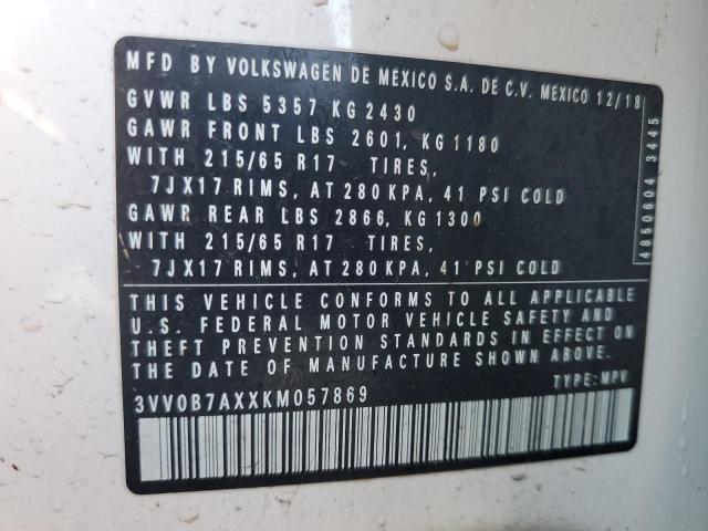 2019 VOLKSWAGEN TIGUAN S 3VV0B7AXXKM057869