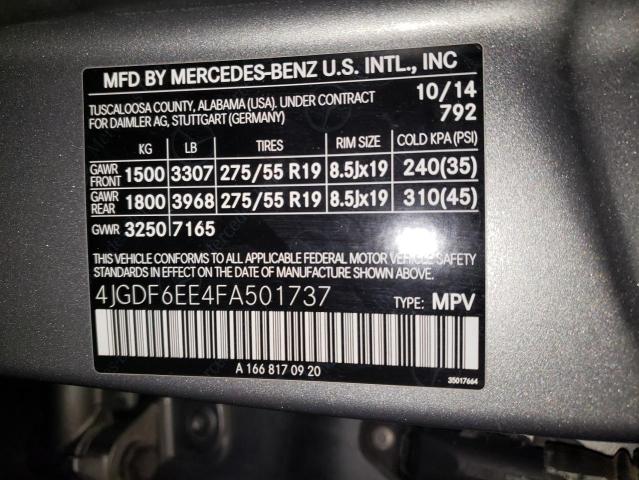 VIN 4JGDF6EE4FA501737 2015 Mercedes-Benz GL-Class, ... no.13