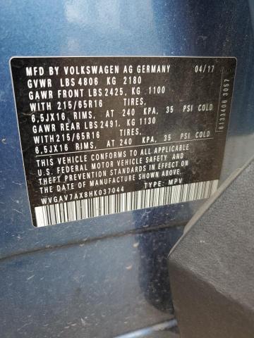 2017 VOLKSWAGEN TIGUAN S WVGAV7AX8HK037044