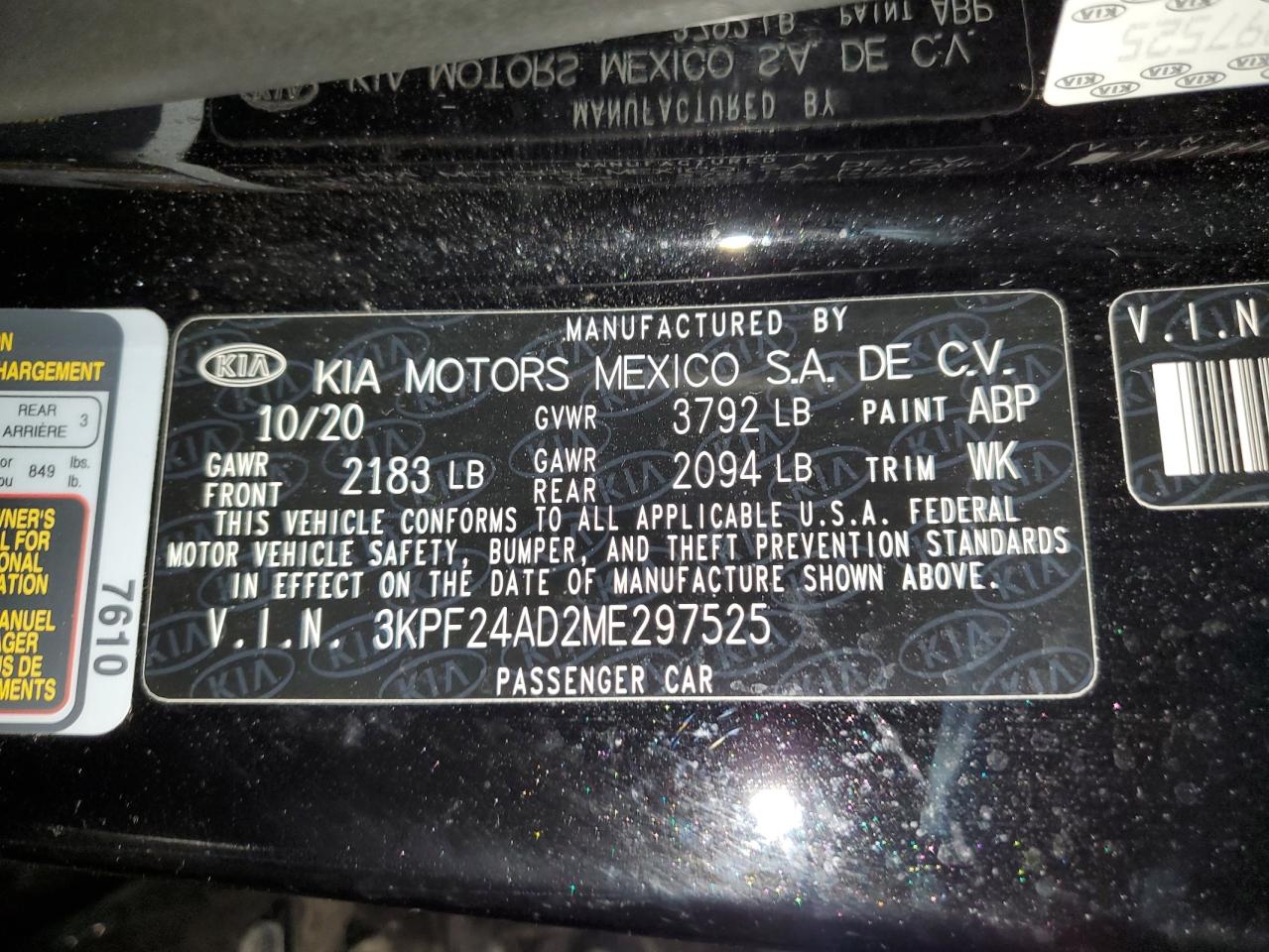3KPF24AD2ME297525 2021 Kia Forte Fe