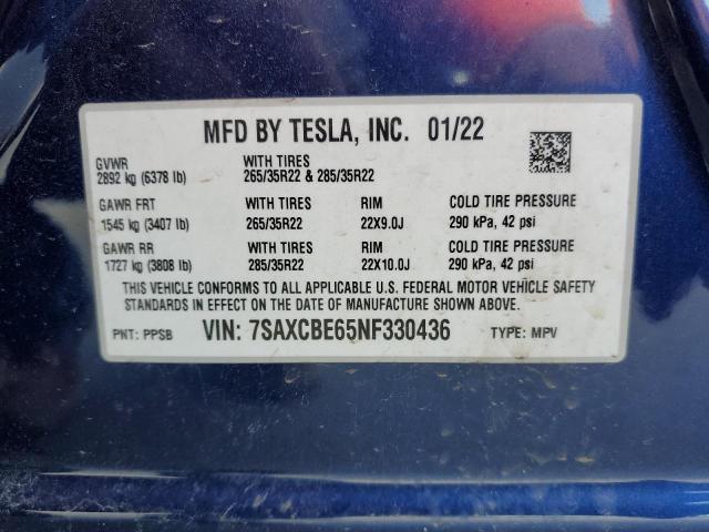 2022 TESLA MODEL X 7SAXCBE65NF330436