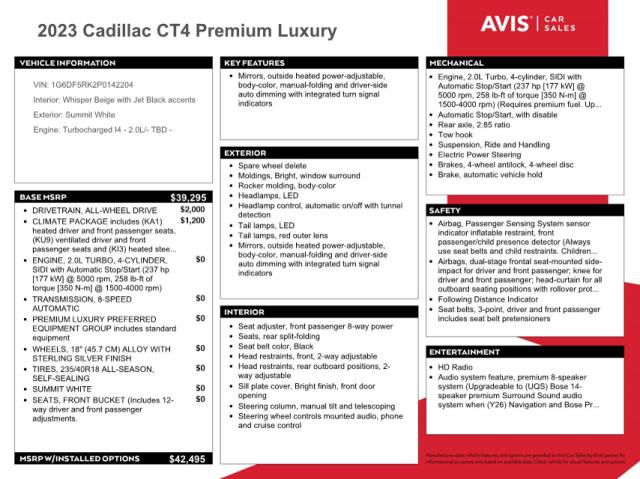2023 CADILLAC CT4 PREMIU - 1G6DF5RK2P0142204
