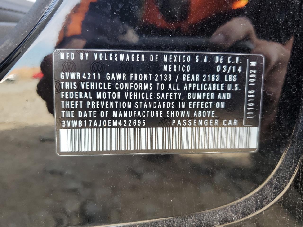 3VWB17AJ0EM422695 2014 Volkswagen Jetta Se