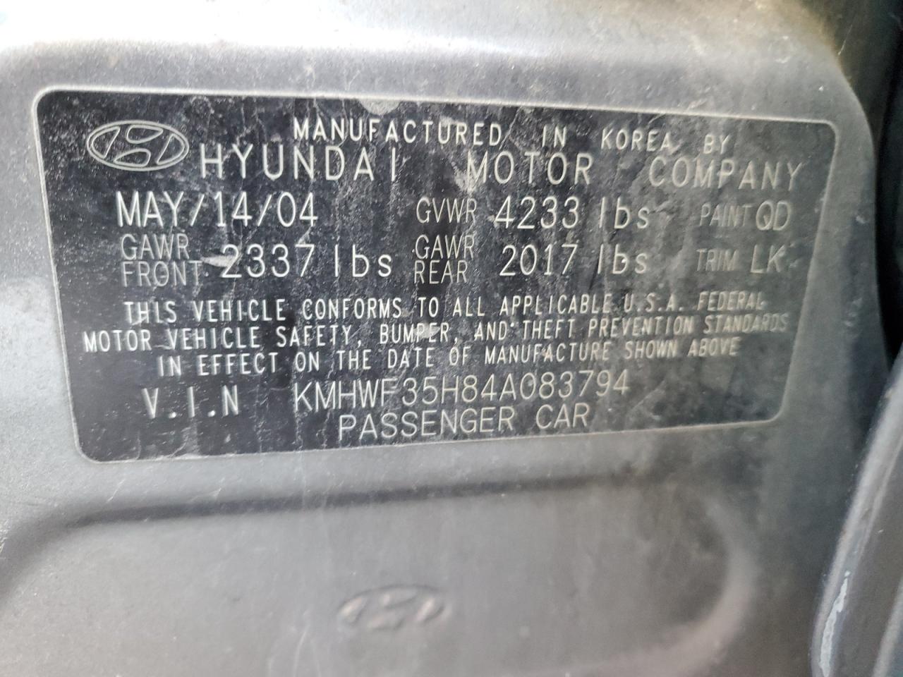 KMHWF35H84A083794 2004 Hyundai Sonata Gls