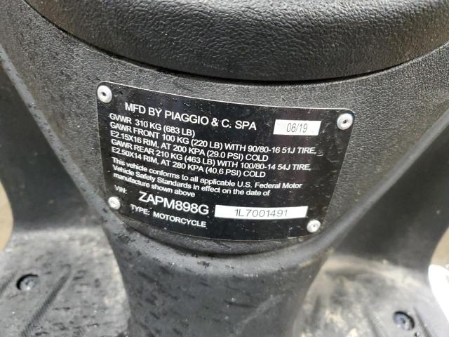 2020 PIAGGIO SCOOTER ZAPM898G1L7001491