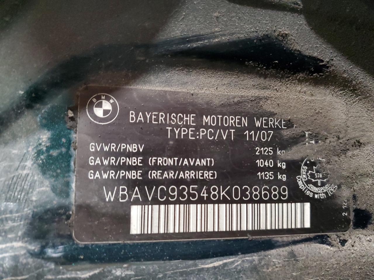 WBAVC93548K038689 2008 BMW 328 Xi