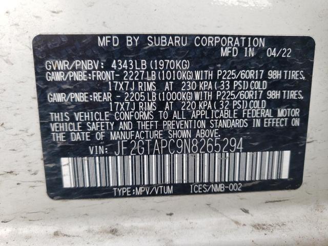 2022 SUBARU CROSSTREK JF2GTAPC9N8265294